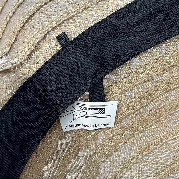 NWT Packable woven wide brim sun hat with wired brim faux leather band tan brown - Picture 14 of 14